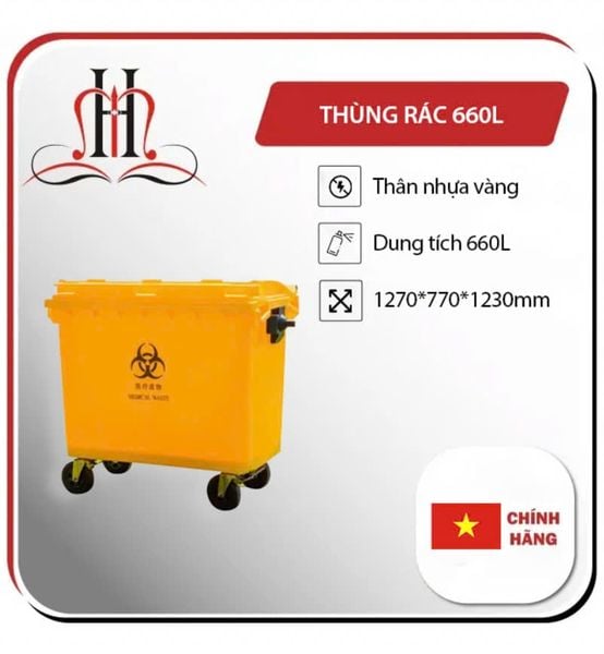 Thùng rác nhựa 660 lít chất liệu HDPE 