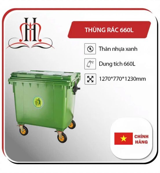  Thùng rác nhựa 660 lít chất liệu HDPE 