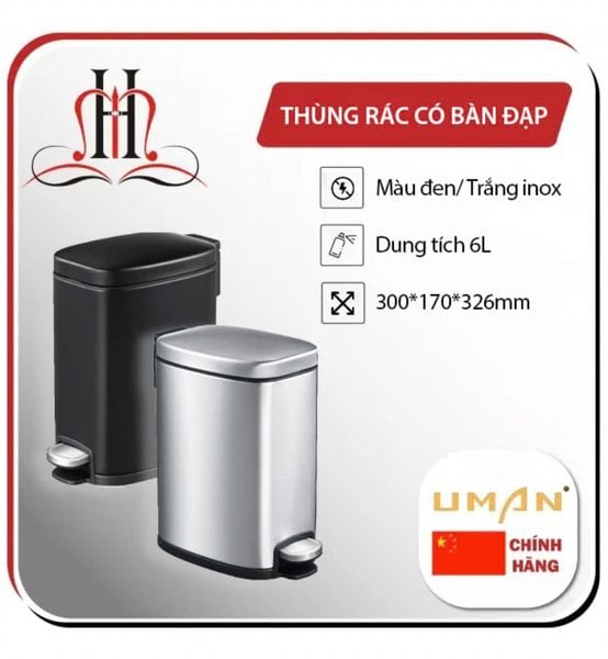  Thùng rác inox 6 lít đạp chân 