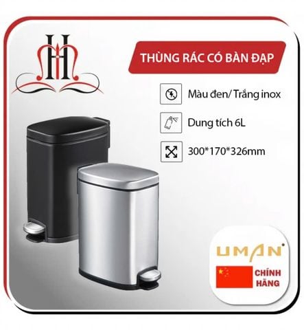 Thùng rác inox 6 lít đạp chân