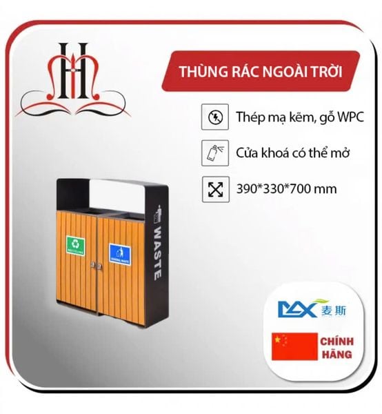  Thủng rác gỗ ngoài trời đôi HG187 