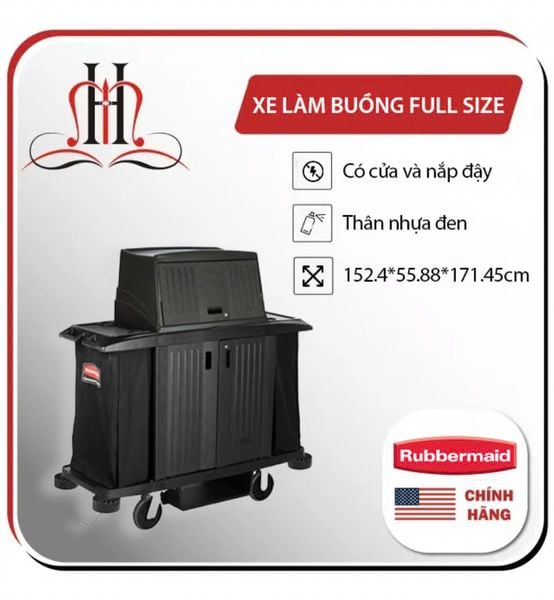  Xe đẩy dọn phòng khách sạn cỡ lớn có nắp đậy và cửa Rubbermaid FG9T1900BLA 
