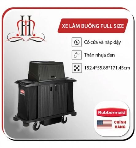 Xe đẩy dọn phòng khách sạn cỡ lớn có nắp đậy và cửa Rubbermaid FG9T1900BLA