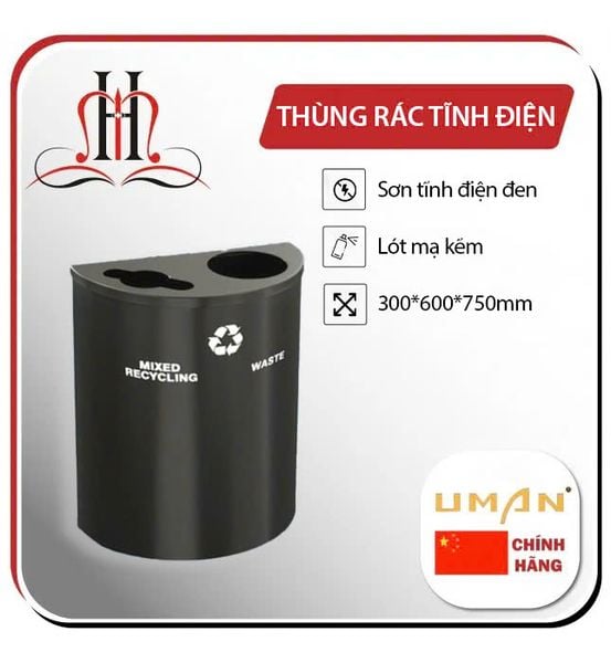  Thùng rác để sảnh hình bán nguyệt gắn tường thép sơn tĩnh điện 