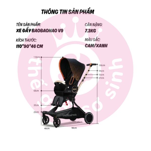 Xe Đẩy 2 Chiều V9 3 Tư Thế Ngồi/Ngả/Nằm 0-4 Tuổi