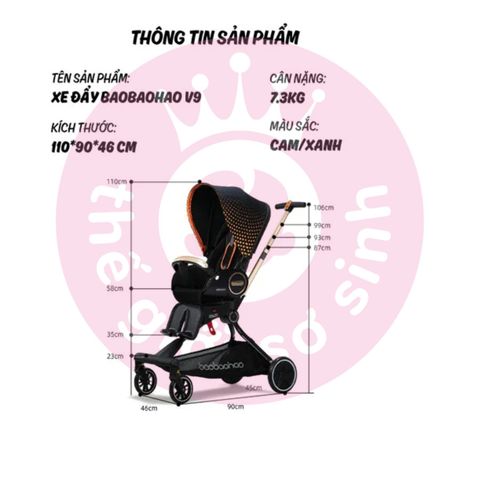 Xe Đẩy 2 Chiều V9 3 Tư Thế Ngồi/Ngả/Nằm 0-4 Tuổi