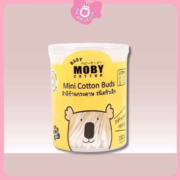 Bông tăm Baby Moby cỡ nhỏ vệ sinh cho bé sơ sinh (Hộp 150 chiếc)