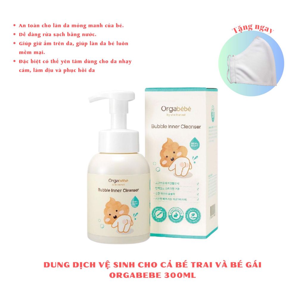  (Quà tặng)Dung dịch vệ sinh hữu cơ dạng bọt cho bé 0m+ Orgabebe 300ml 