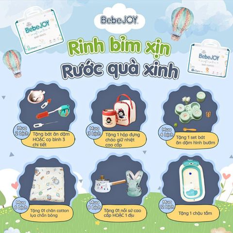 Tã/bỉm BEBEJOY cho bé đủ size NB,S,M,L,XL,XXL mền mại, thấm hút tốt