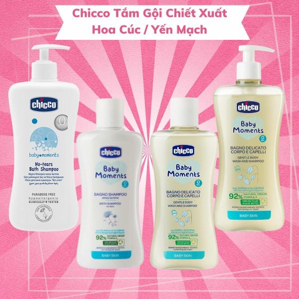 Chicco Sữa tắm gội chiết xuất Hoa Cúc / Yến Mạch/ Gấu Natural Sensation Mẫu Mới với size 200ml và 500ml Cho Bé