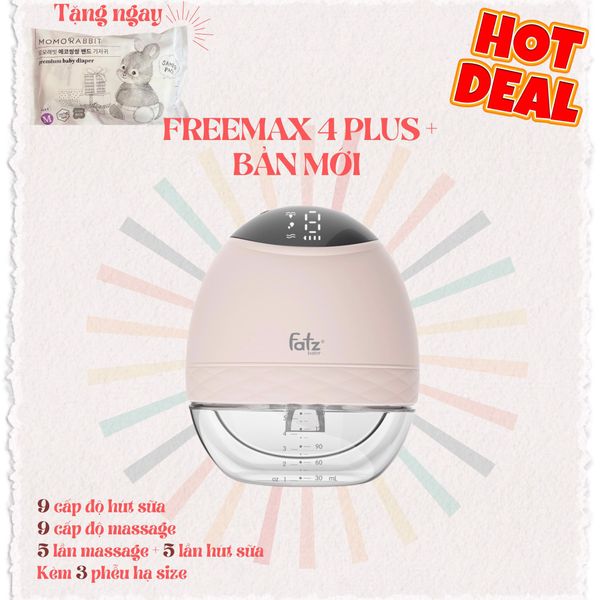 (Tặng 2 mieng bim momorabit)-Máy hút sữa rảnh tay Fatzbaby Freemax 4 plus + bản mới nhất - bảo hành 1 năm