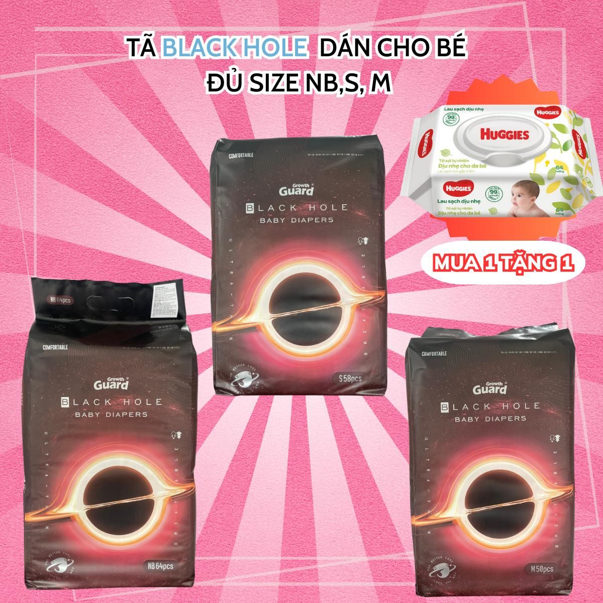  (Giá trải nghiệm) Tã Dán nội địa trung Black Hole cho bé sơ sinh / đủ size NB,S,M 