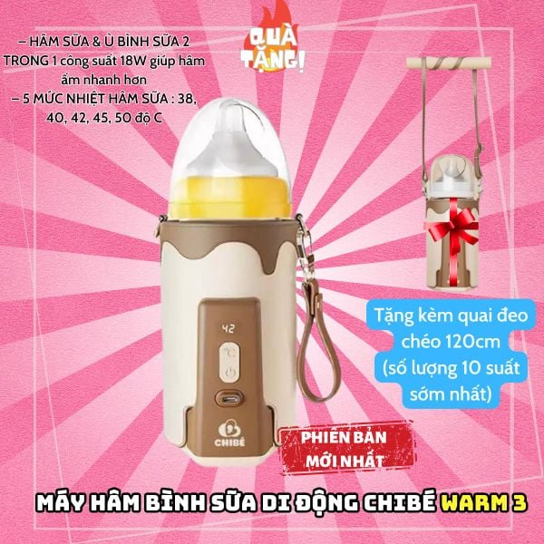 (Tặng dây đeo trên live) Máy Hâm Sữa Di Động Chibe WARM 3- bảo hành 18 tháng