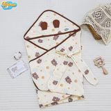 Bebezoo Ủ Choàng Muslin Tai Gấu cho bé đa năng tiện lợi size 75x80cm