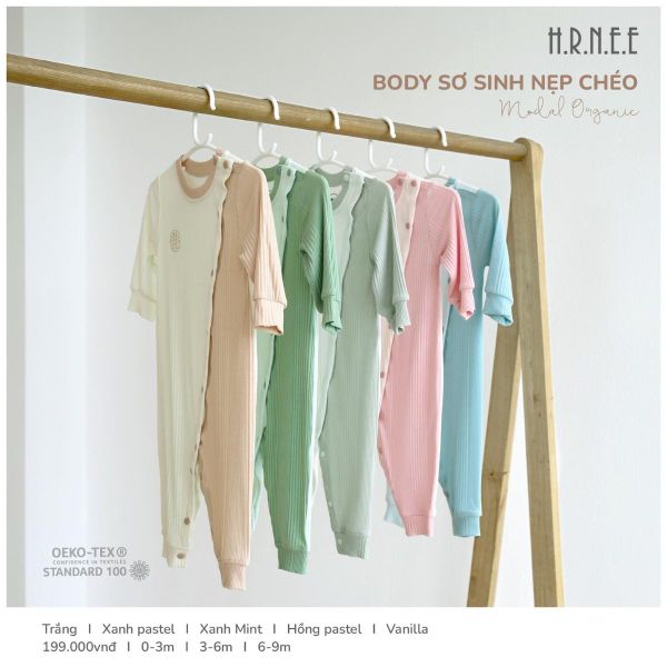 Hrnee Body cho bé sơ sinh nẹp chéo Modal Organic / đủ size 0-9M
