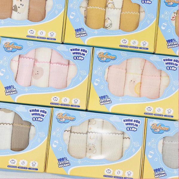 Bebezoo Khăn sữa xô muslin cho bé size 28x28cm / 1 hộp 5 khăn