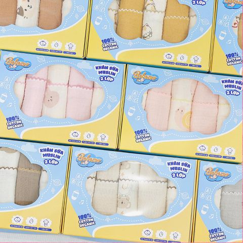 Bebezoo Khăn sữa xô muslin cho bé size 28x28cm / 1 hộp 5 khăn