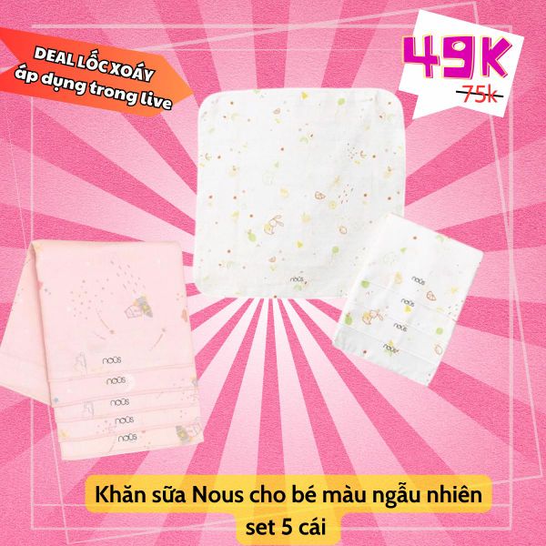 Nous khăn sữa set 5 cái - giao màu ngẫu nhiên hồng hoặc trắng