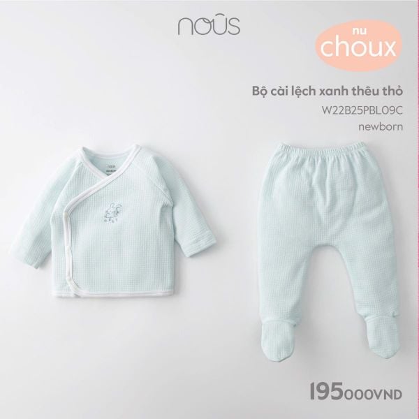 Nous Bộ set cài lệch dài tay thêu thỏ size New Born (0-3m)