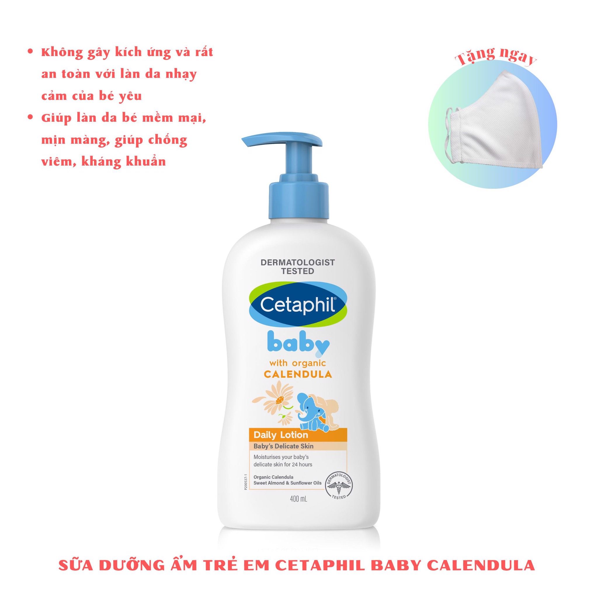  Sữa dưỡng da cho bé Cetaphil Daily Hoa Cúc hữu cơ 400ml có thể dùng cho da mặt ( 0M+) 