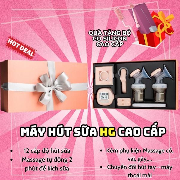 (Tặng 1 bộ cọ silicon cao cấp) Máy Hút Sữa Điện Đôi HG cao cấp / Bảo hành 1 năm