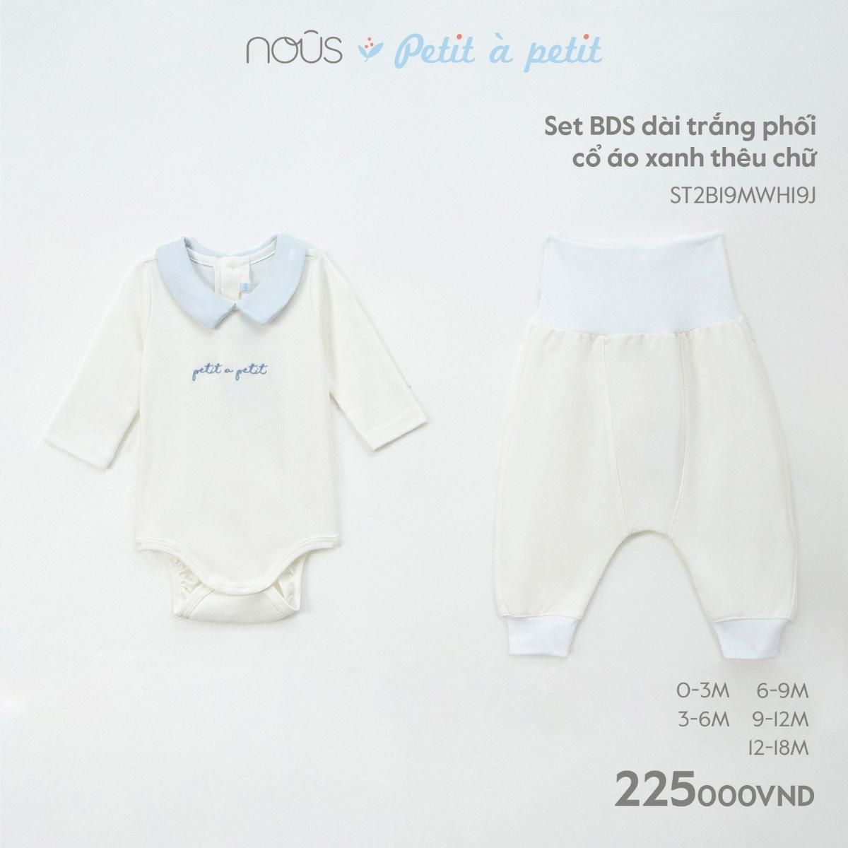  Nous Premium Set body áo tay dài phối kèm quần cho bé sơ sinh 