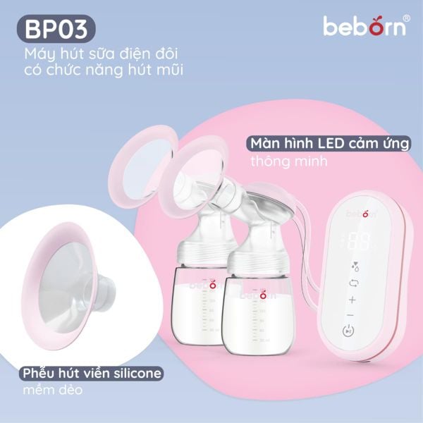 (Deal tiết kiệm) Máy hút sữa điện đôi Beborn BP001 / BP002/ BP003HP  cho mẹ - bảo hành 1 năm