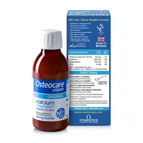 Dung dịch Osteocare Liquid Vitabiotics bổ sung canxi, magiê, vitamin D, kẽm giúp xương chắc khỏe (200ml)