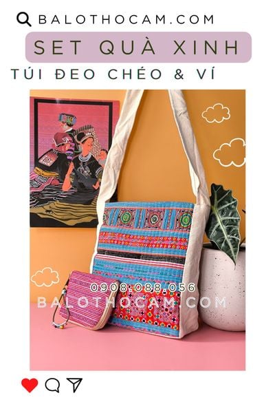  Set Túi Hmong+ ví thêu tay (HM 2425) 