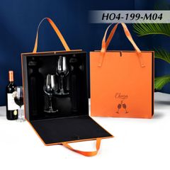 Hộp rượu da đôi cam 2 ly HO4- 199 -M04