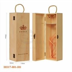 Hộp gỗ 1 chai nắp kín in vương miện mặt ép HO17-001-I01