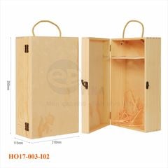 Hộp gỗ 2 chai nắp kín không in mặt ép  HO17-003-I02