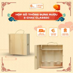 Hộp đựng rượu bằng gỗ 3 chai nắp kín không in HO4-221-KO IN