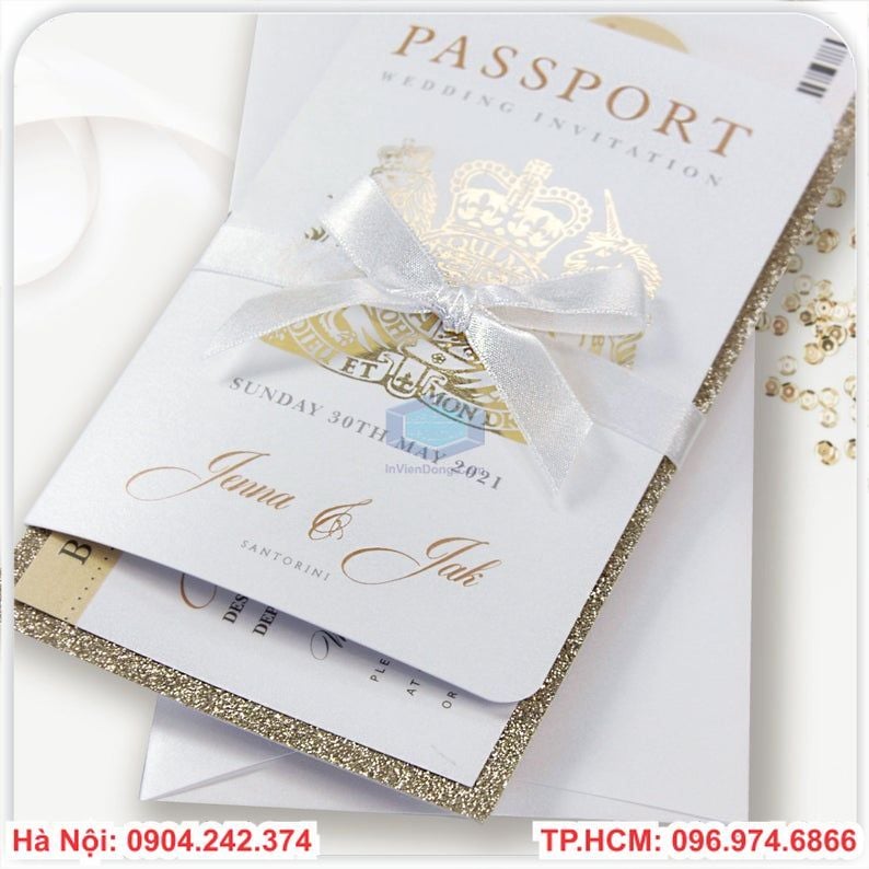 Thiệp cưới kiểu Passport  Vé máy bay đẹp lạ xanh lá đậm