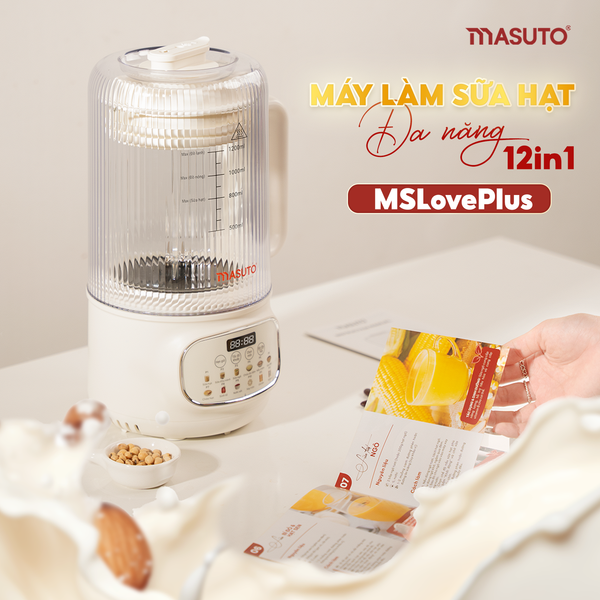 Máy làm sữa hạt thủy tinh chống ồn Masuto MSLovePlus