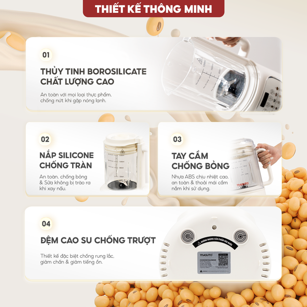 Máy làm sữa hạt thủy tinh chống ồn Masuto MSLovePlus