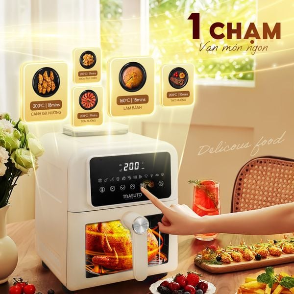 Nồi chiên không dầu phun sương Masuto MSKing 6L - 2 tầng đốt không cần trở lật