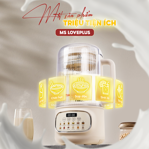 Máy làm sữa hạt thủy tinh chống ồn Masuto MSLovePlus