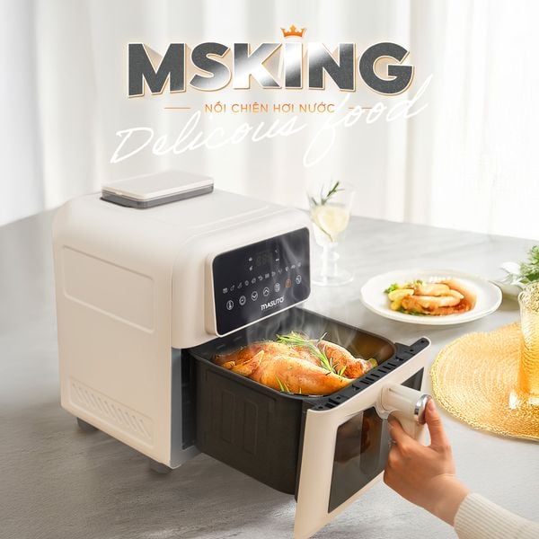Nồi chiên không dầu phun sương Masuto MSKing 6L - 2 tầng đốt không cần trở lật