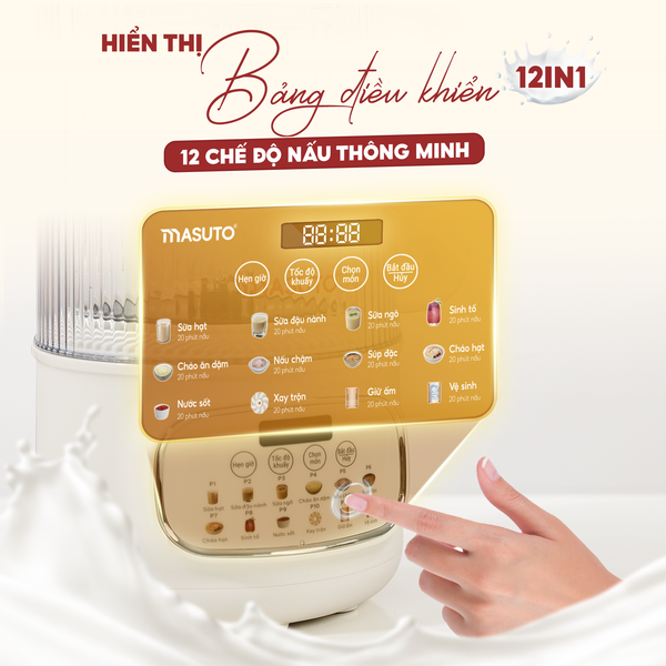 Máy làm sữa hạt thủy tinh chống ồn Masuto MSLovePlus