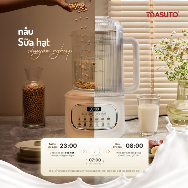 Máy làm sữa hạt thủy tinh chống ồn Masuto MSLovePlus