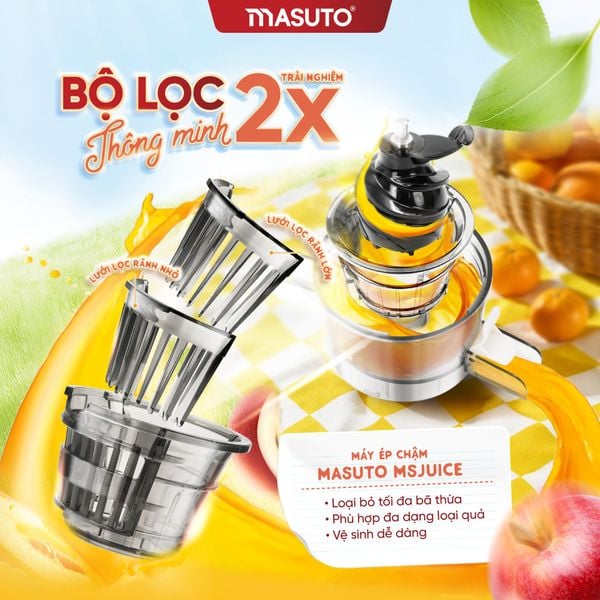 Máy ép chậm Masuto MSJuice| Nhân đôi lưới lọc - Nhân đôi trải nghiệm