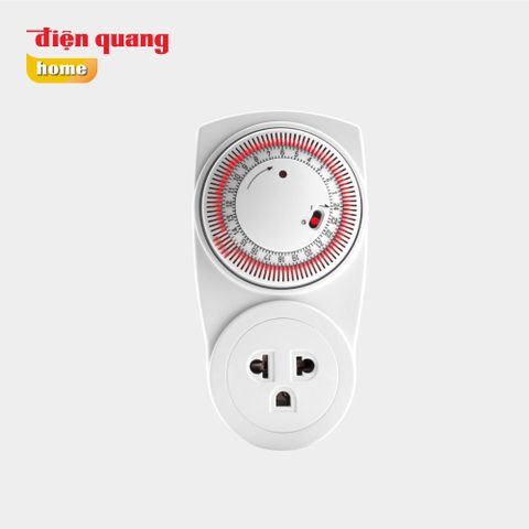 Ổ cắm hẹn giờ Điện Quang ĐQ ESK MT03 WR 13 ( Điều chỉnh cơ, 1 lỗ - 3 chấu, trắng – đỏ )