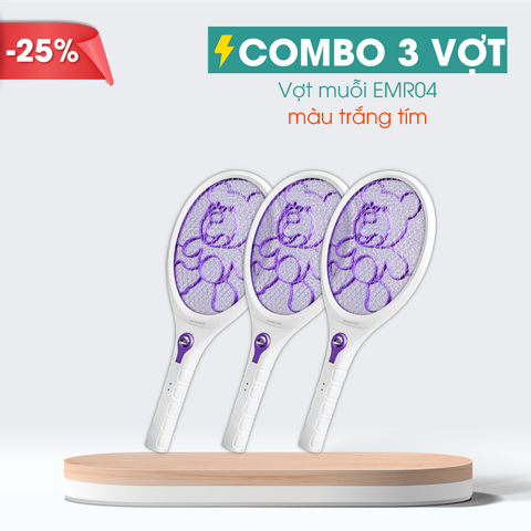 Combo 3 Vợt muỗi Điện Quang ĐQ EMR04 WP ( Trắng - tím )