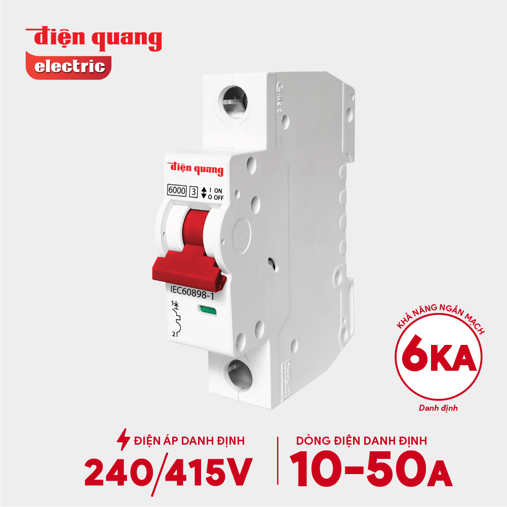 Cầu dao tự động, an toàn Điện Quang 1 cực, 6KA (10A, 20A, 25A, 32A, 40A, 50A)