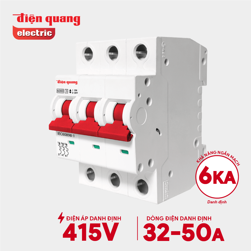 Cầu dao tự động, an toàn Điện Quang 3 cực, 6KA (32A, 40A, 50A, 63A)
