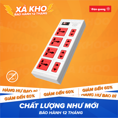 [XẢ KHO] Ổ cắm Điện Quang ECO ĐQ ESK 2WR 8ECO (8 Lỗ, dây dài 2m, màu trắng đỏ) - Bảo hành 12 tháng