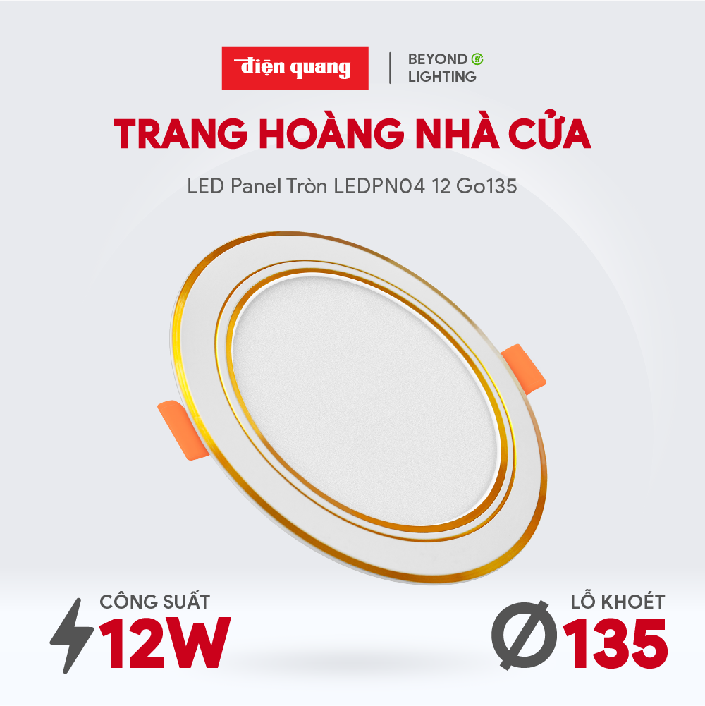 Bộ đèn LED Panel tròn Điện Quang ĐQ LEDPN04 12 Go135 ( 12W, viền vàng, Ø135 )