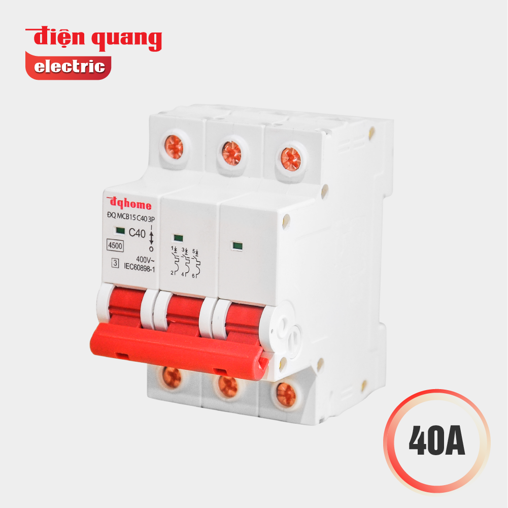 Cầu dao tự động DQHome ĐQ MCB15 C40 3P ( MCB, 3 cực, 40A, loại C, 4.5KA, class 3 )