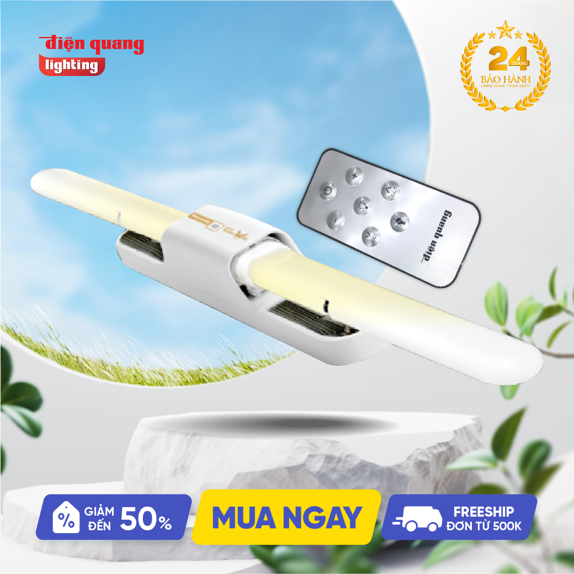 Bộ đèn LED Doublewing SMART Điện Quang ĐQ LED DW01IRM 367CCT ( 36W, điều chỉnh độ sáng và nhiệt độ màu, nhôm nhựa )